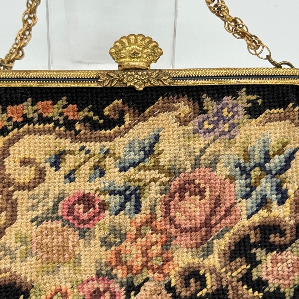 Antique 1920s Art Deco Made in Czechoslovakia Micro Petit Point Purse CrownClasp - Picture 2 of 14